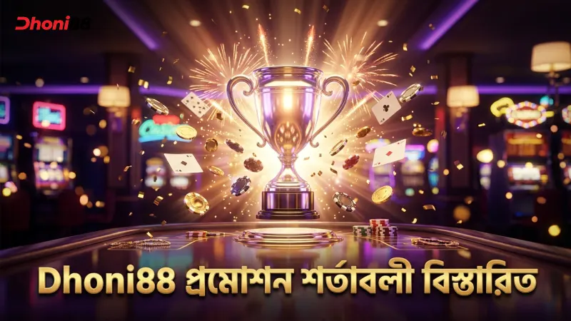 Dhoni88 প্রমোশন ও বোনাসের ধরন এবং শর্তাবলী ব্যাখ্যা করা হয়েছে।